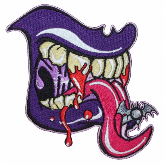 Purple Tongue Monster Teeth Fangs Kreepsville Embroidered Iron On Applique Patch