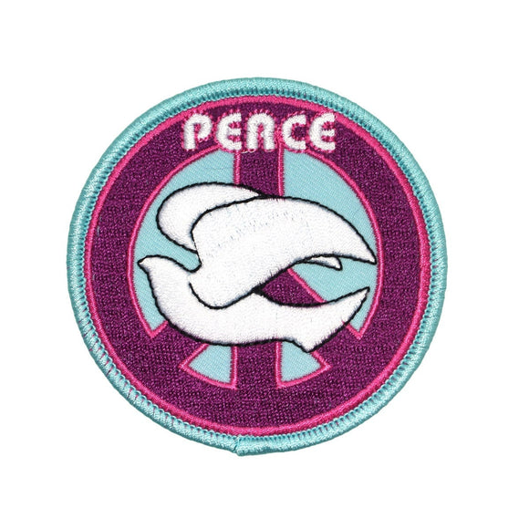 Flying Dove Peace Symbol Patch Pacifism & Nonviolence White Iron On Applique