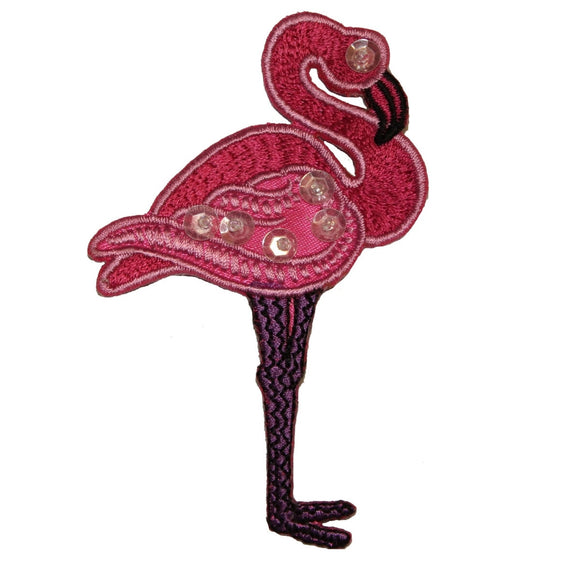 ID 0047 Pink Flamingo Sleeping Patch Standing Up Jeweled Iron On Applique