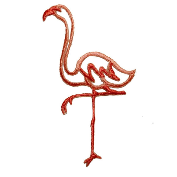 ID 0048 Pink Flamingo Outline Patch Left Bird Embroidered Iron On Applique