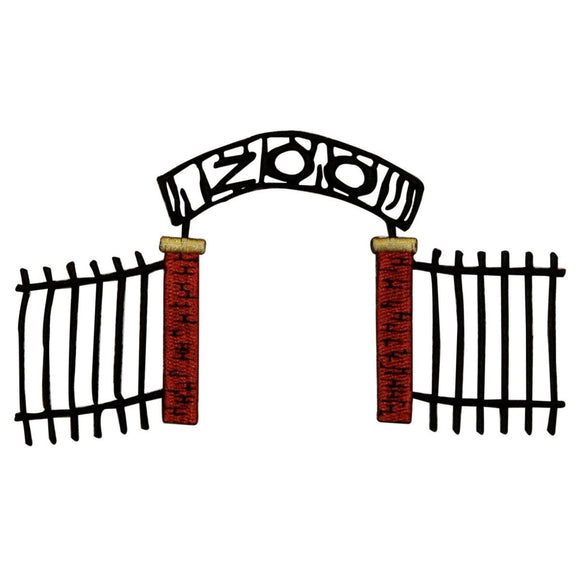 ID 0050 Zoo Gates Patch Open Entrance Fence Animals Embroidered Iron On Applique