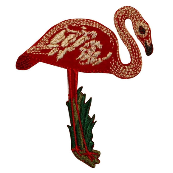 ID 0046 Pink Flamingo Patch White Feather Bird Embroidered IronOn Badge Applique