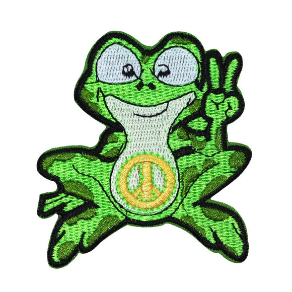 Peace Sign Frog Patch Happy Smile Animal Hippie Embroidered Iron On Applique