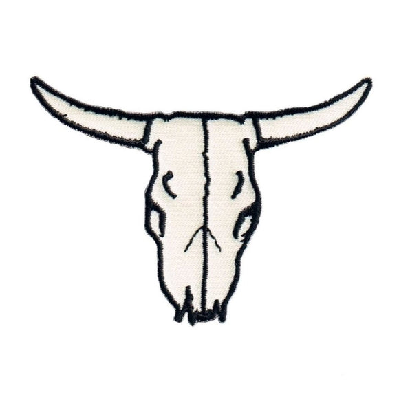 Bull Skull Bone White Patch Western Cattle Ranch Embroidered Iron On Applique