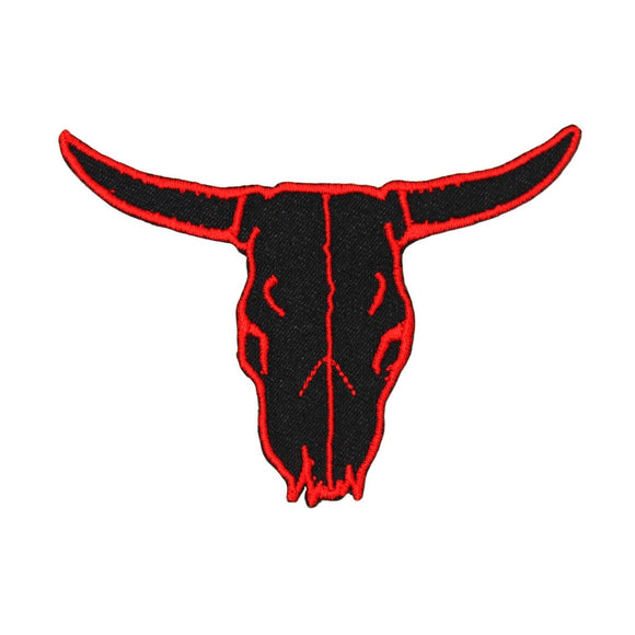 Bull Skull Black Red Patch West Bone Cattle Ranch Embroidered Iron On Applique