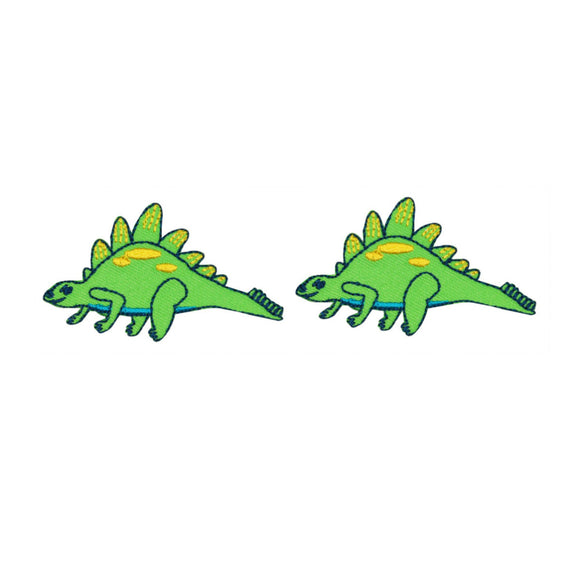 Lot of 2 Tiny Green Stegosaurus Dinosaur Patch Cute Kids Craft Iron-On Applique