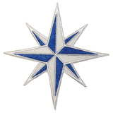 Blue and White Compass Patch Eight 8-Point Star Embroidered Iron On Applique