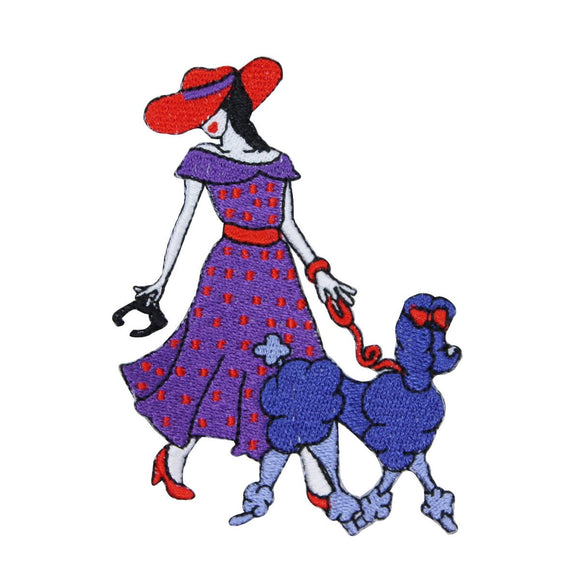 Fancy Lady With Poodle Dog Patch Fashion Pet Walk Embroidered Iron On Applique
