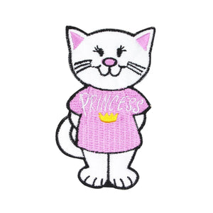 White Cat In Princess Shirt Patch Cute Kitty Girl Embroidered Iron On Applique