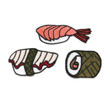 Set of 3 Sushi Patch Nigiri & Maki Japanese Food Asian Cuisine Iron-On Applique