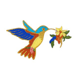 ID 0604 Colorful Hummingbird Patch Flower Nectar Feeder Flying Iron On Applique