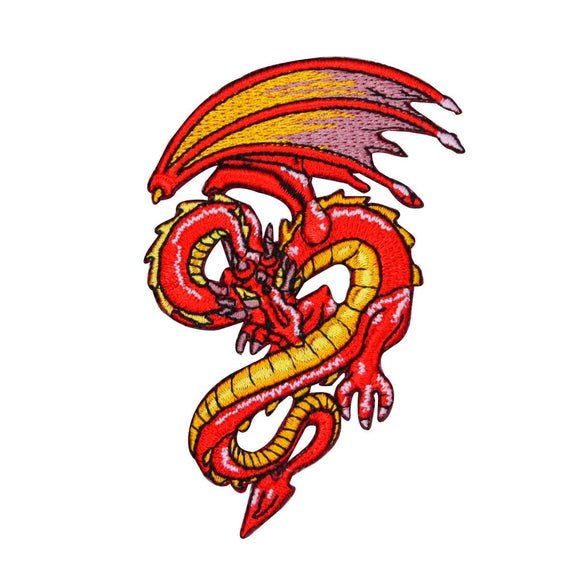 Red Flying Dragon Patch Fantasy Serpent Mystical Embroidered Iron On Applique