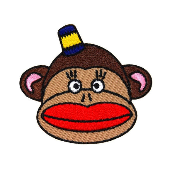 Sock Monkey Patch Artist Kitsch Kids Face Puppet Embroidered Iron On Applique