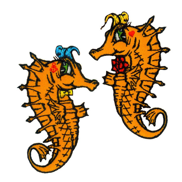 Set of 2 Mr. & Mrs. Seahorse Patch Cute Sea Animal Embroidered Iron On Applique