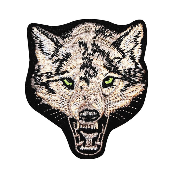 Angry Gray Wolf Face Patch Wild Animal Growl Snarl Embroidered Iron On Applique