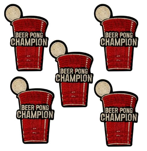 Lot of 5 Beer Pong Champion Embroidered Iron On Badge Applique Patch KN 399
